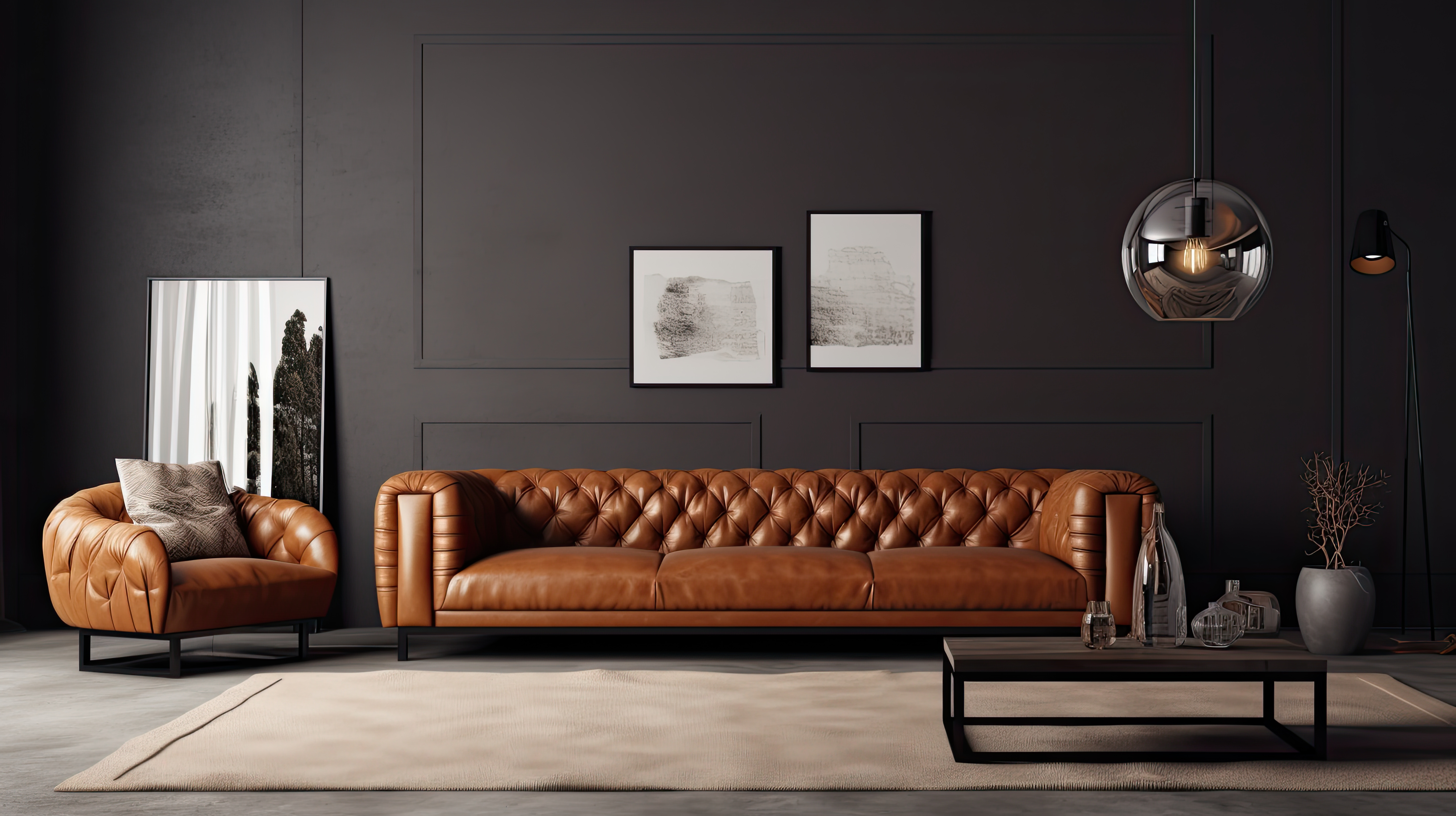 Luxury living room with leather furniture